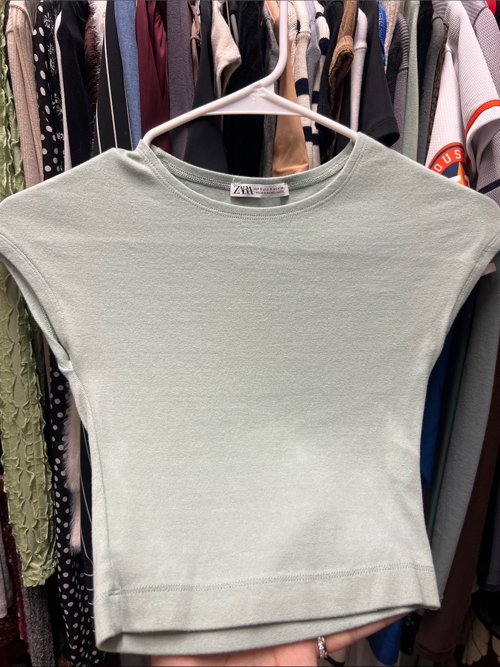 Zara Mint Green Cap-Sleeve Tank Top